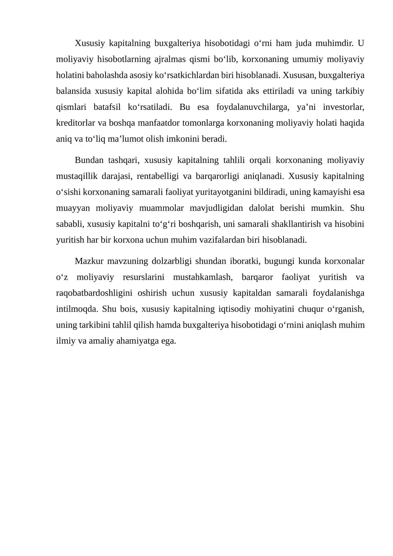 Xususiy kapital tarkibi va uning hisobotdagi o‘rni 3