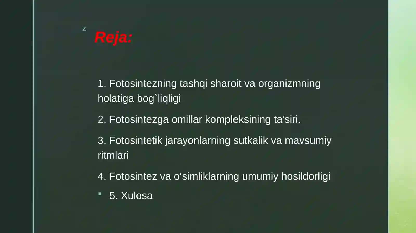 Fotosintezning so'fiylik darajasi 3