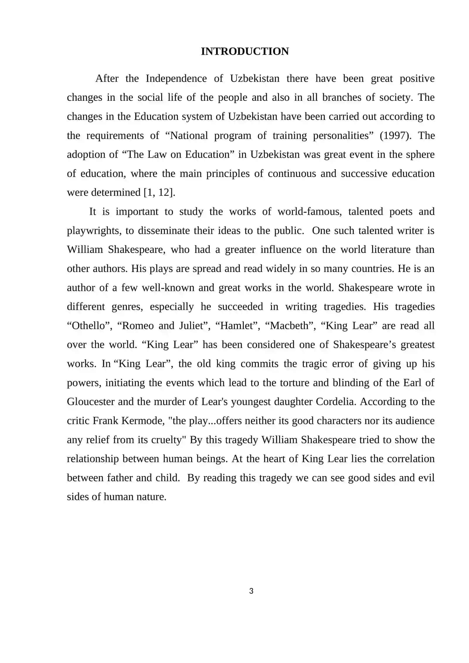 Analysis of the Climax of the Tragedy of Shakespeare, "King Lear" 3