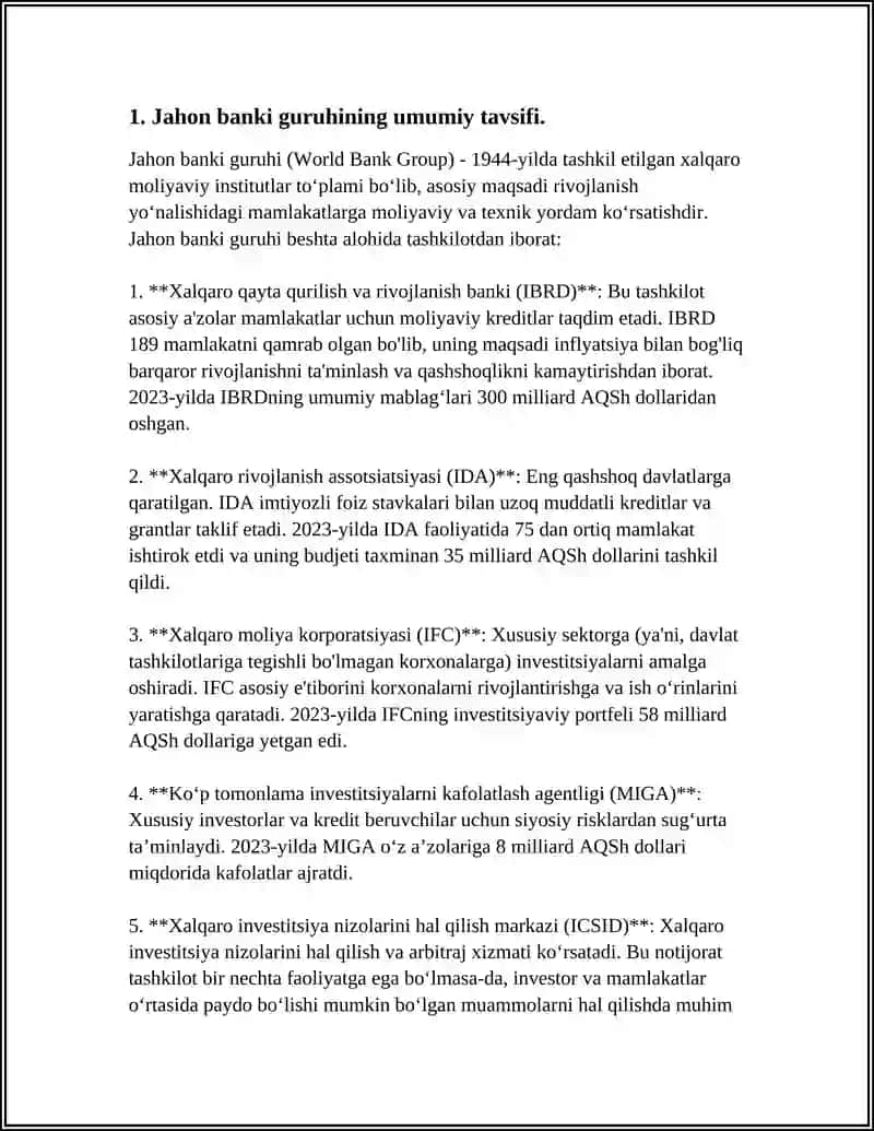 JAHON BANKI GURUHINING KREDITLASH FAOLIYATI VA UNING O‘ZIGA XOS JIHATLARI 3