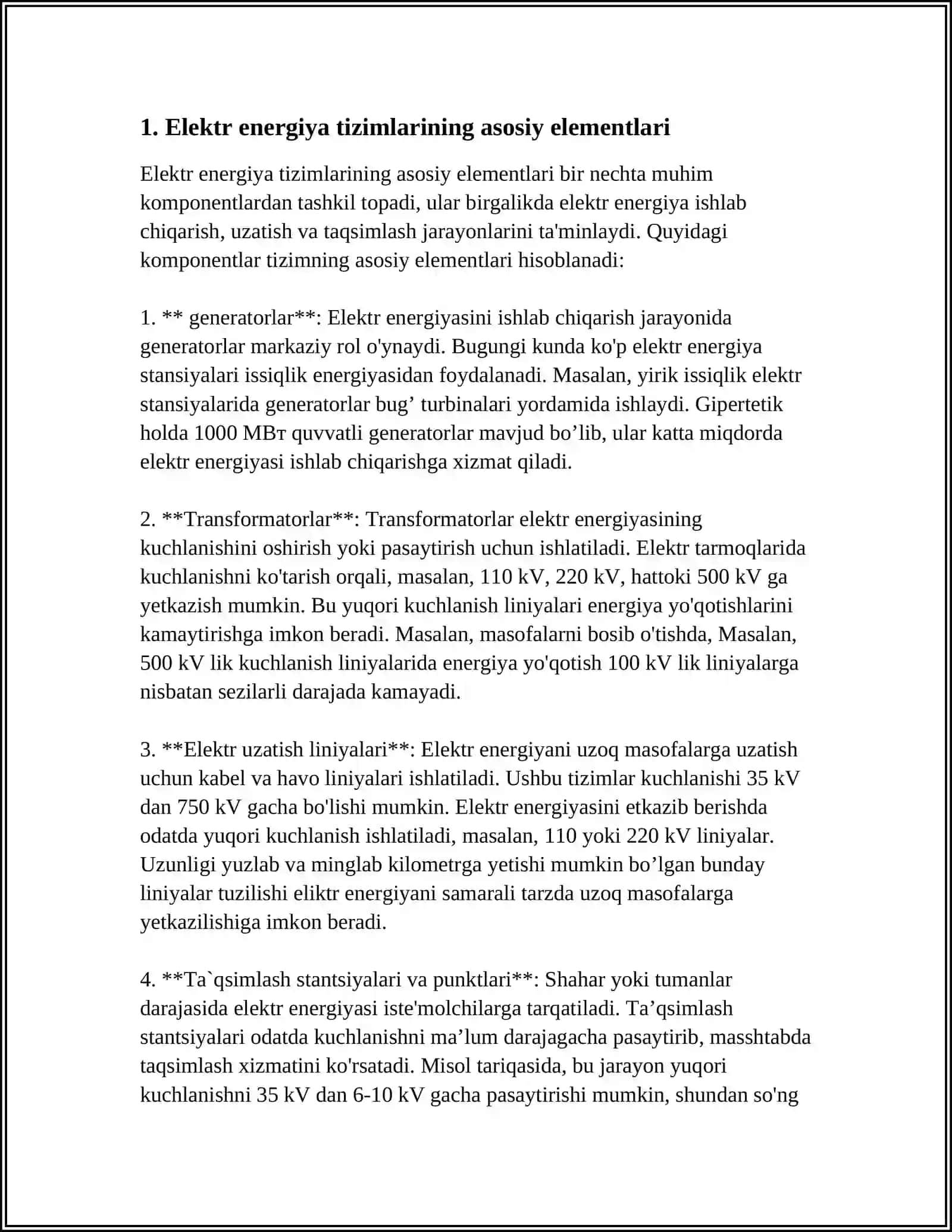 ELEKTR ENERGETIKA SISTEMALARI ELEMENTLARINING XARAKTERISTIKALARI VA PARAMETRLARI 3