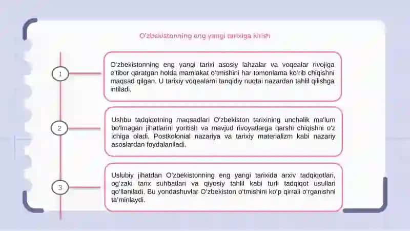 Oʻzbekistonning eng yangi tarixi fanining maqsadi vazifalari nazariy metodologik asoslari 3