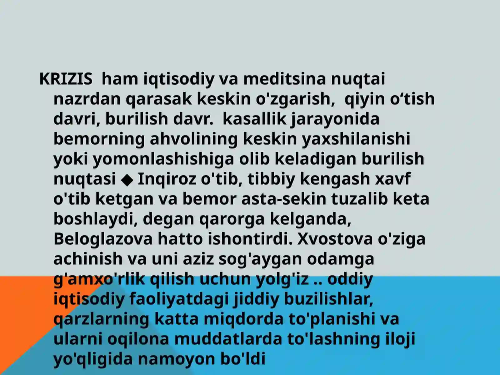 Krizis holatda bo’lgan bemorga maslahat berish. Yo’qotish, bemor holatining o’ziga hosligi. 3