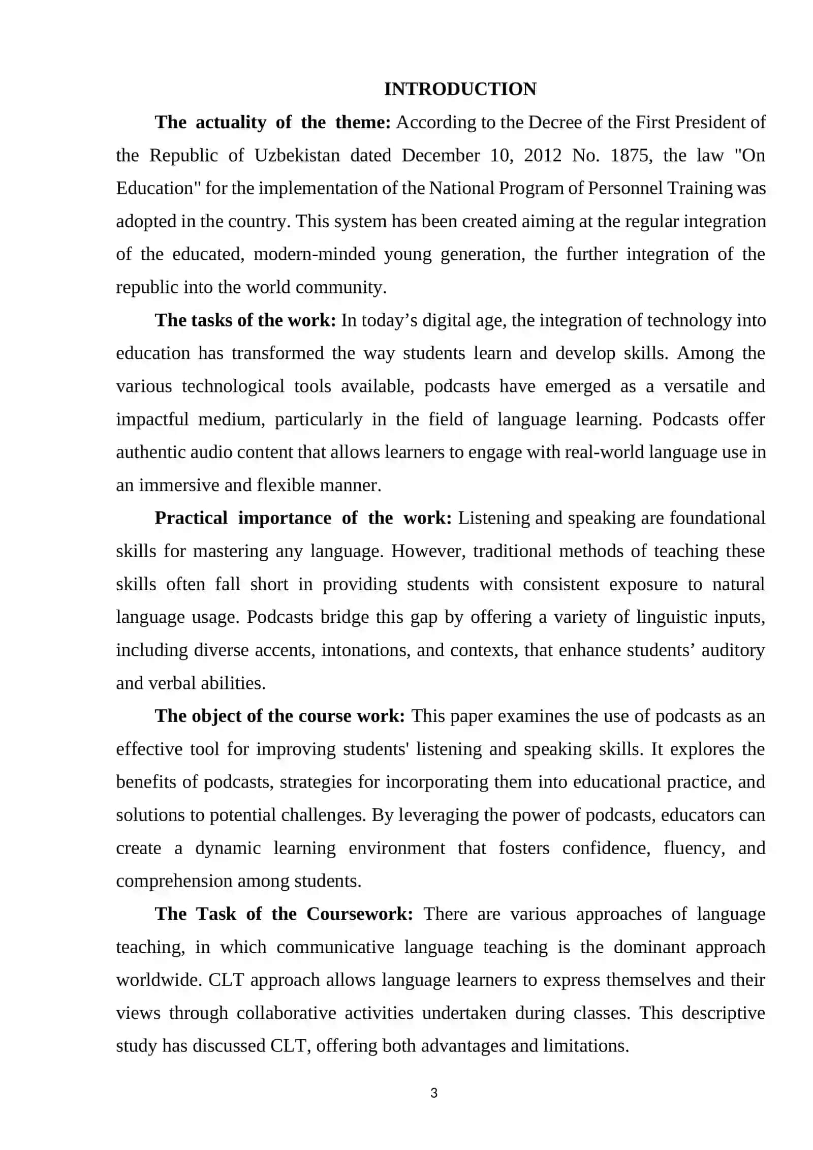THE USE OF PODCASTS TO IMPROVE STUDENTS LISTENING AND SPEAKING ABILITIES 3