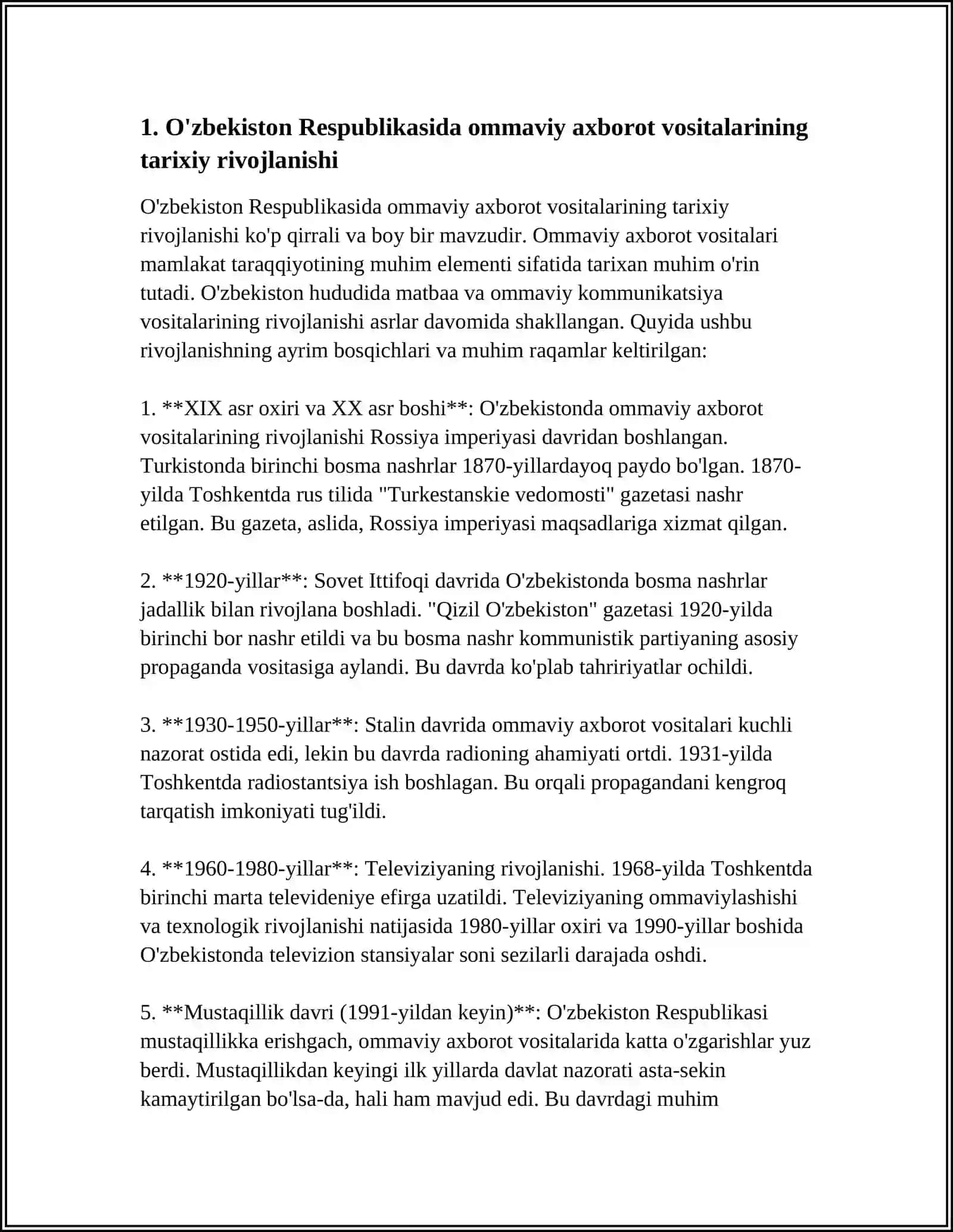 O'ZBEKISTON RESPUBLIKASIDA OMMAVIY AXBOROT VOSITALARINING FAOLIYATI 3