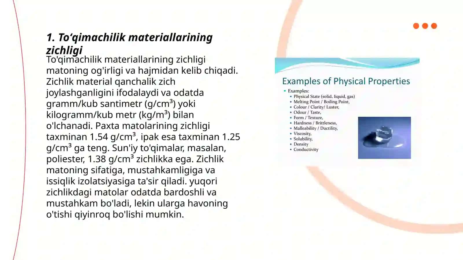 Toʻqimachilik materiallarining fizik xossalari 3