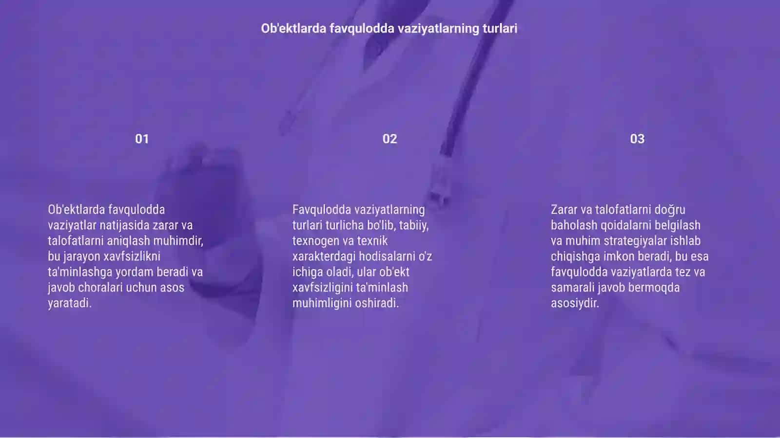 Ob'ektlarida favqulodda vaziyatlar oqibatining zarar va talofatini aniqlash 3