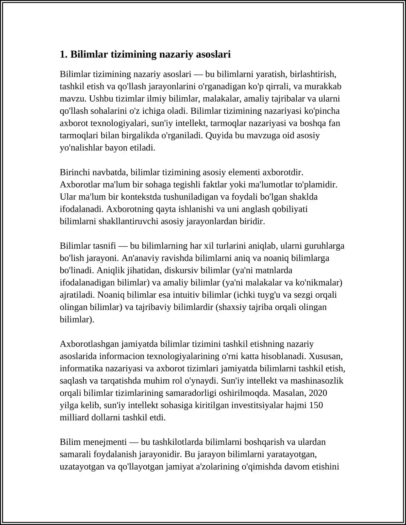 BILIMLAR TIZIMI.BILIMLARNI TASVIRLASH MODELLAR.MANTIQIY TOʻĞRI FREYMLI 3