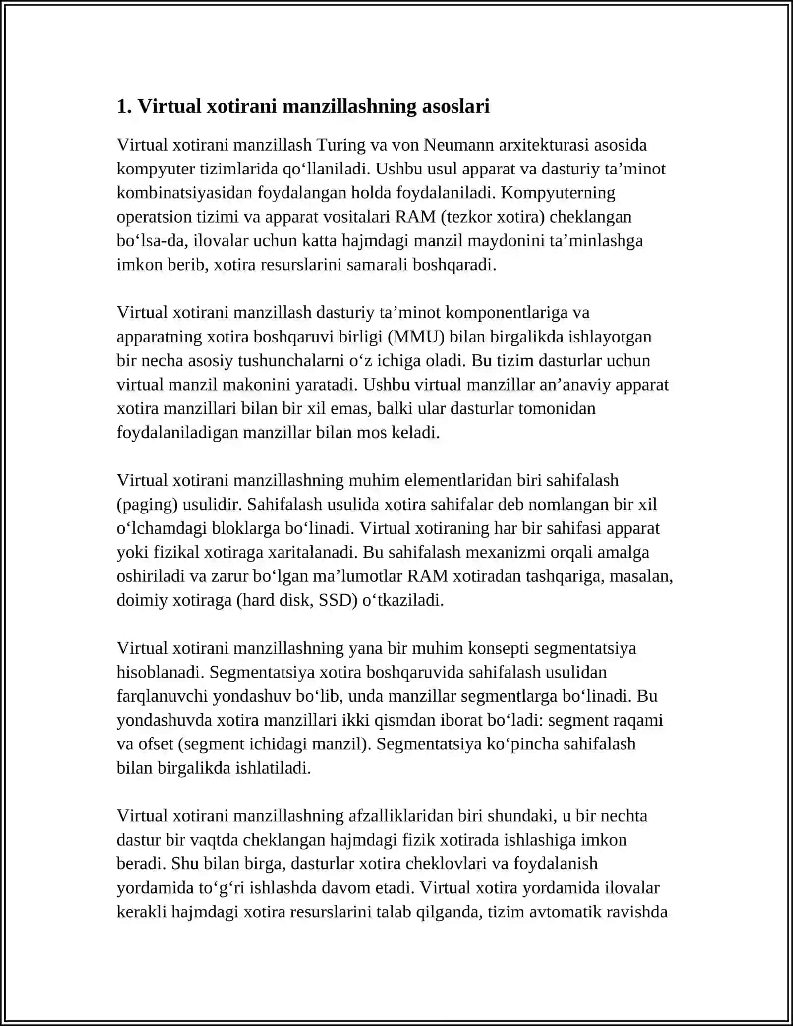 VIRTUAL XOTIRANI MANZILLASHNI ISHLAB CIQARISH 3