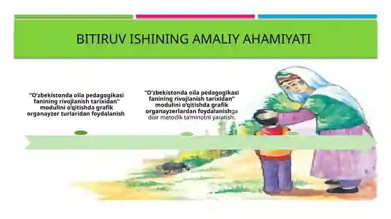 O'zbekistonda oila pedagogikasi fanining rivojlanish tarixidan modulini o'qitishda grafik organayzerlardan foydalanishni aniqlash 3