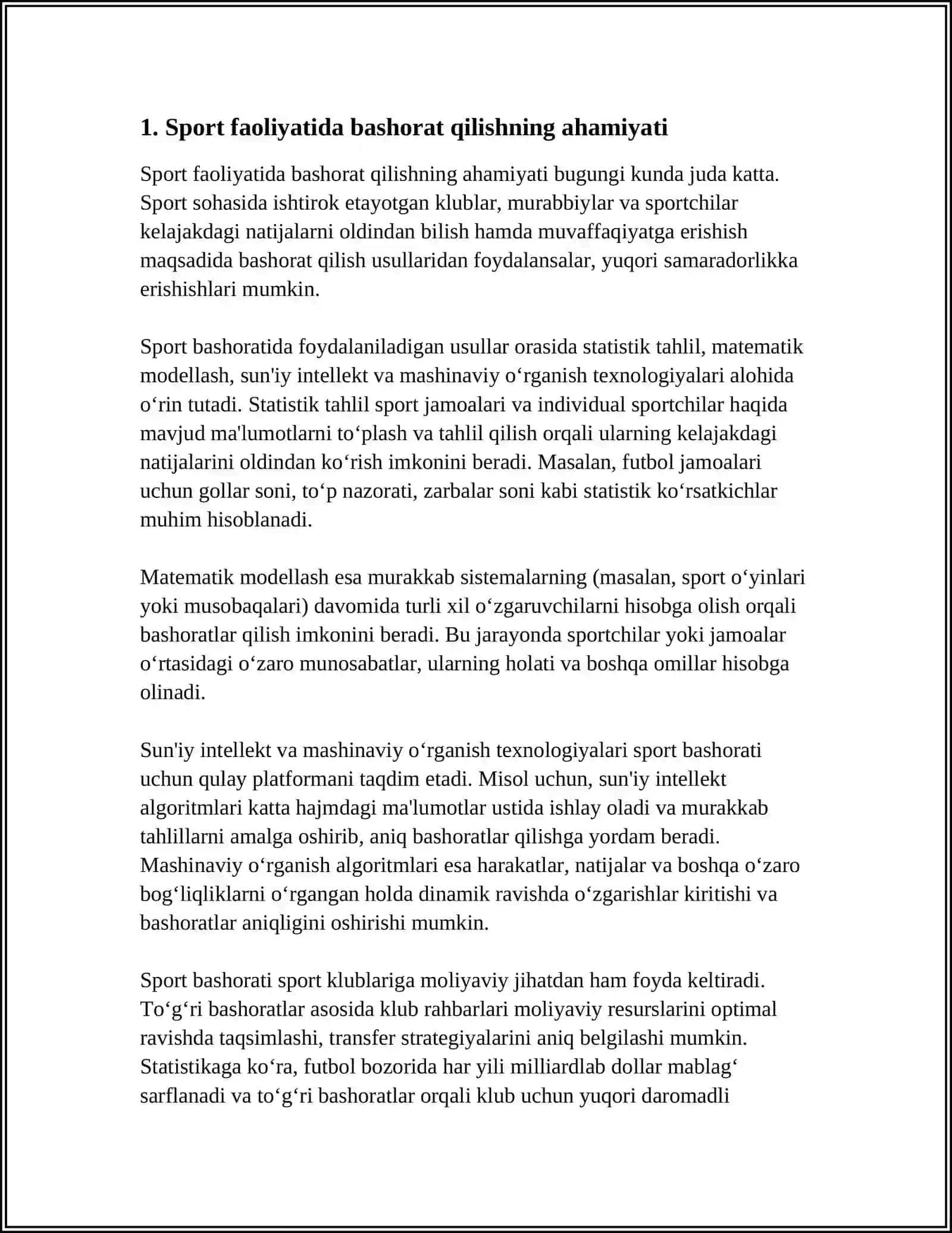 SPORT FAOLIYATIDA BASHORAT QILISH VA BU JARAYONDA REGRESSION TAHLILDAN FOYDALANISH 3