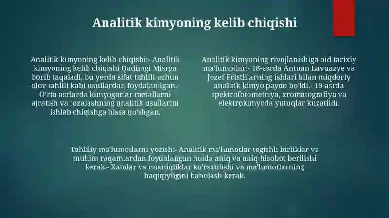 Kimyo Fanini Rivojlanish Tarixiga Oid Ma'Lumotlarni O‘Rganish Hamda Tahliliy Ma'Lumotlarni Yozish 3