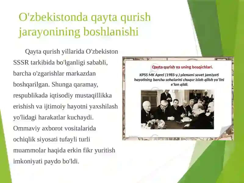 Qayta qurish yillarida O‘zbekistondagi itjimoiy siyosiy vaziyat 3