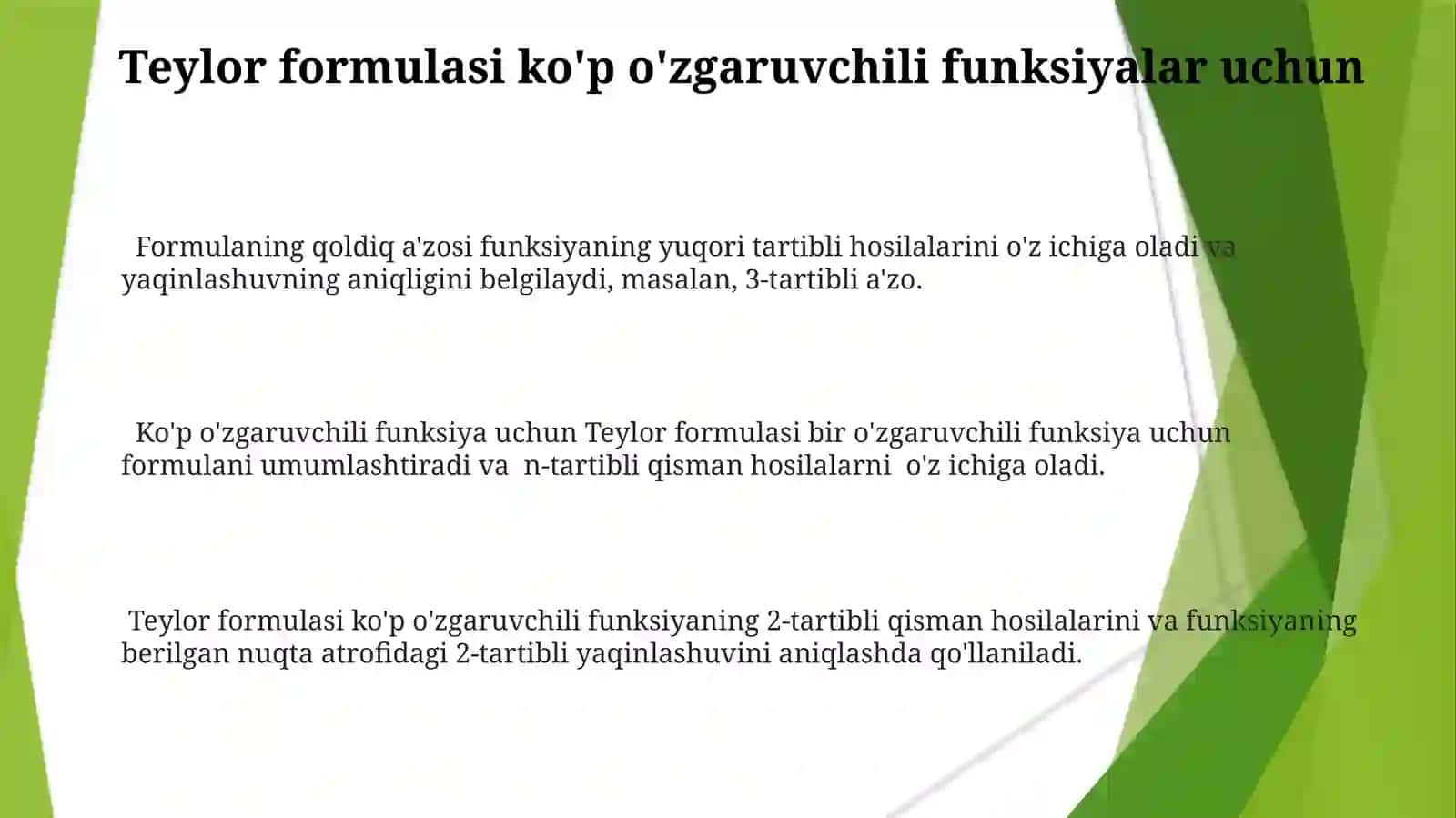 Ko'p ozgaruvchili funksiyaning hosila va defferensiali. Taqribiy formulalar 3