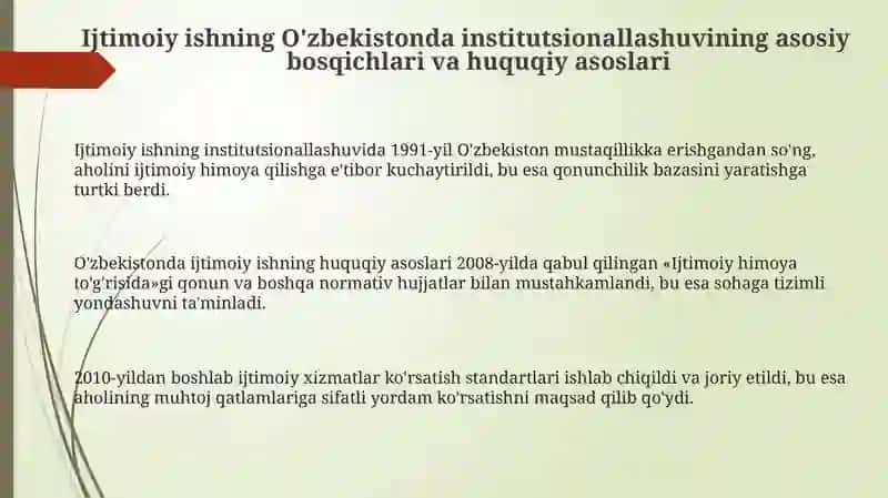 Ijtimoiy ishning O'zbekistonda institutsionallashuvini 3