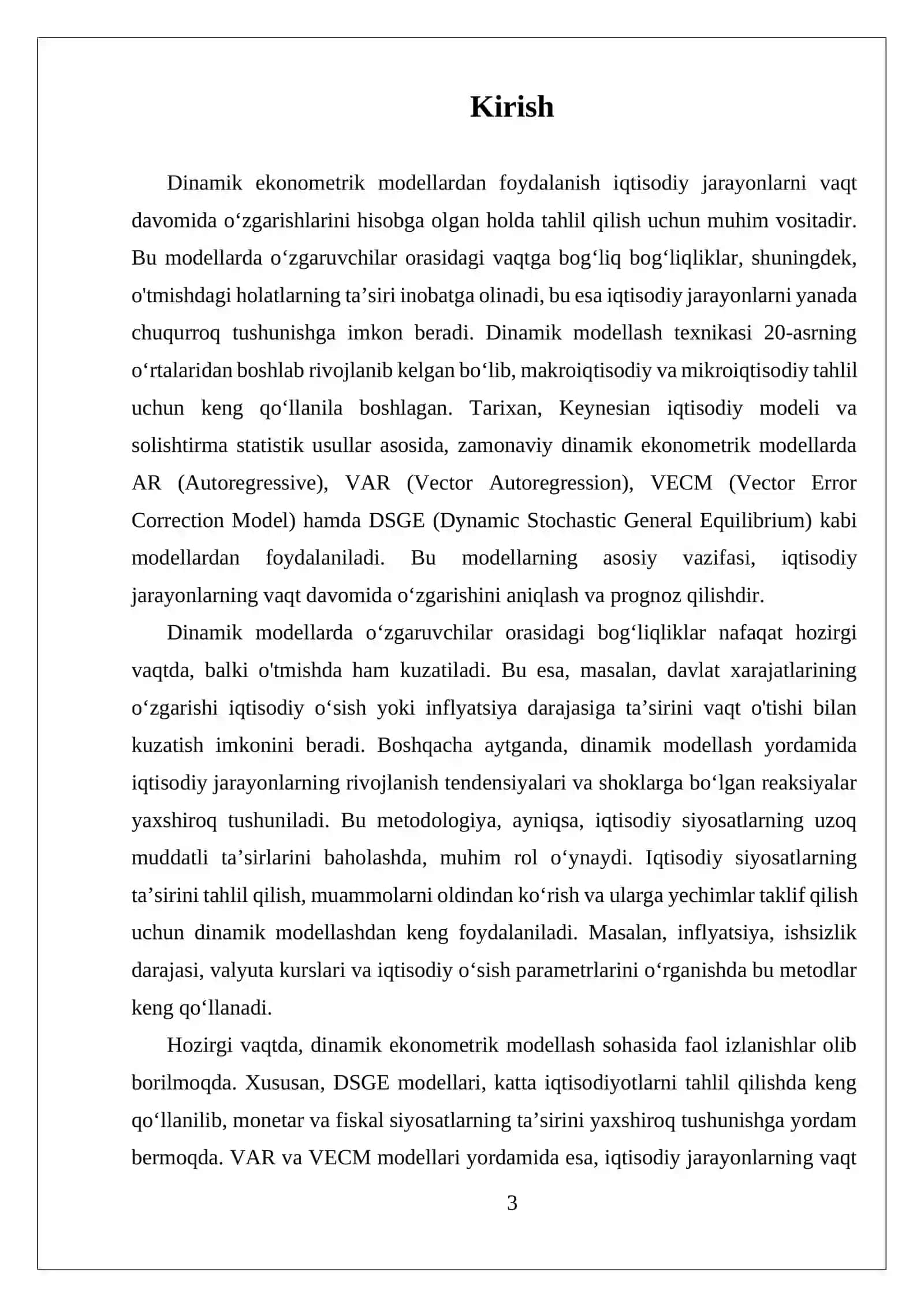 Dinamik Ekonometrik Modellardan Foydalanish 3