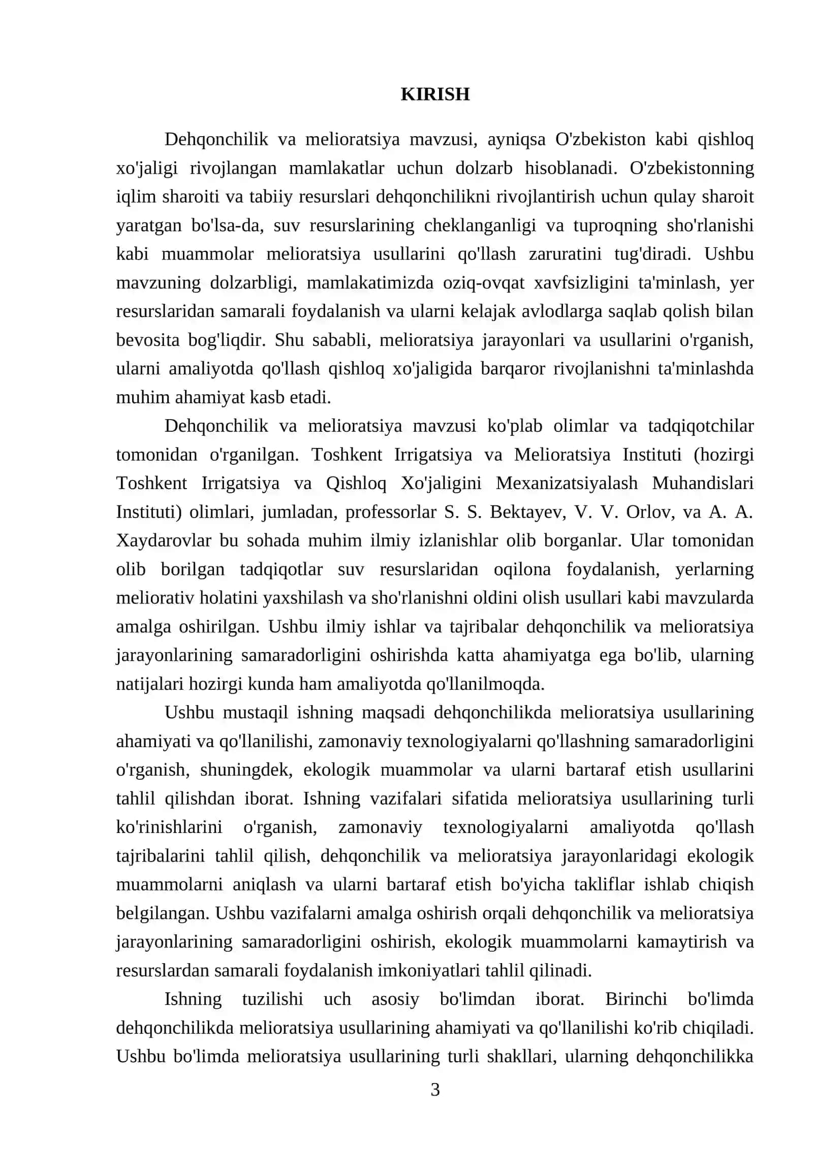 Dehqonchilik va Melioratsiya Mustaqil ishi 3
