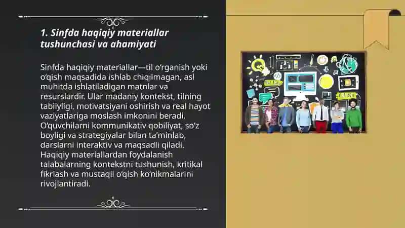 Sinfda haqiqiy materiallar tushunchasi va ahamiyati 3