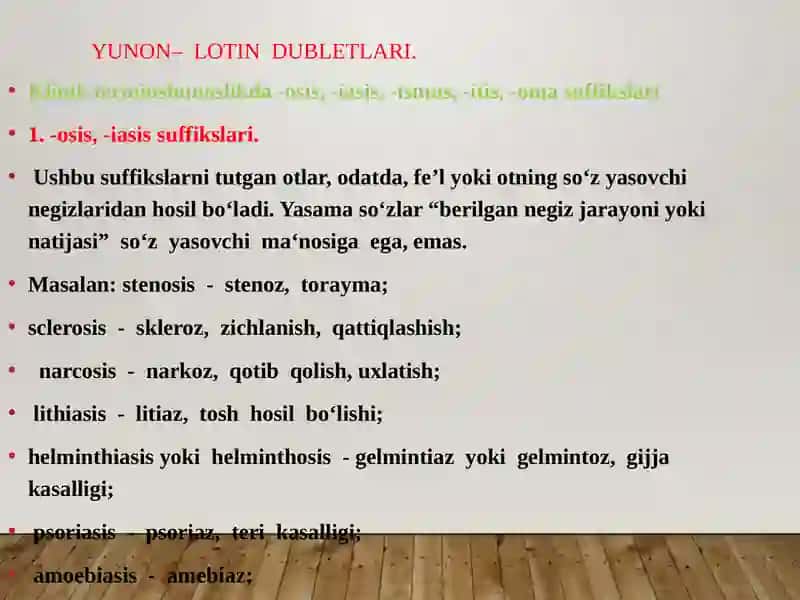 KLINIK TERMINLAR YASOVCHI ATAMA ELEMENTLARI. A’ZO VA TANA QISMLARINI IFODALOVCHI YUNON-LOTIN DUBLETLARI 3
