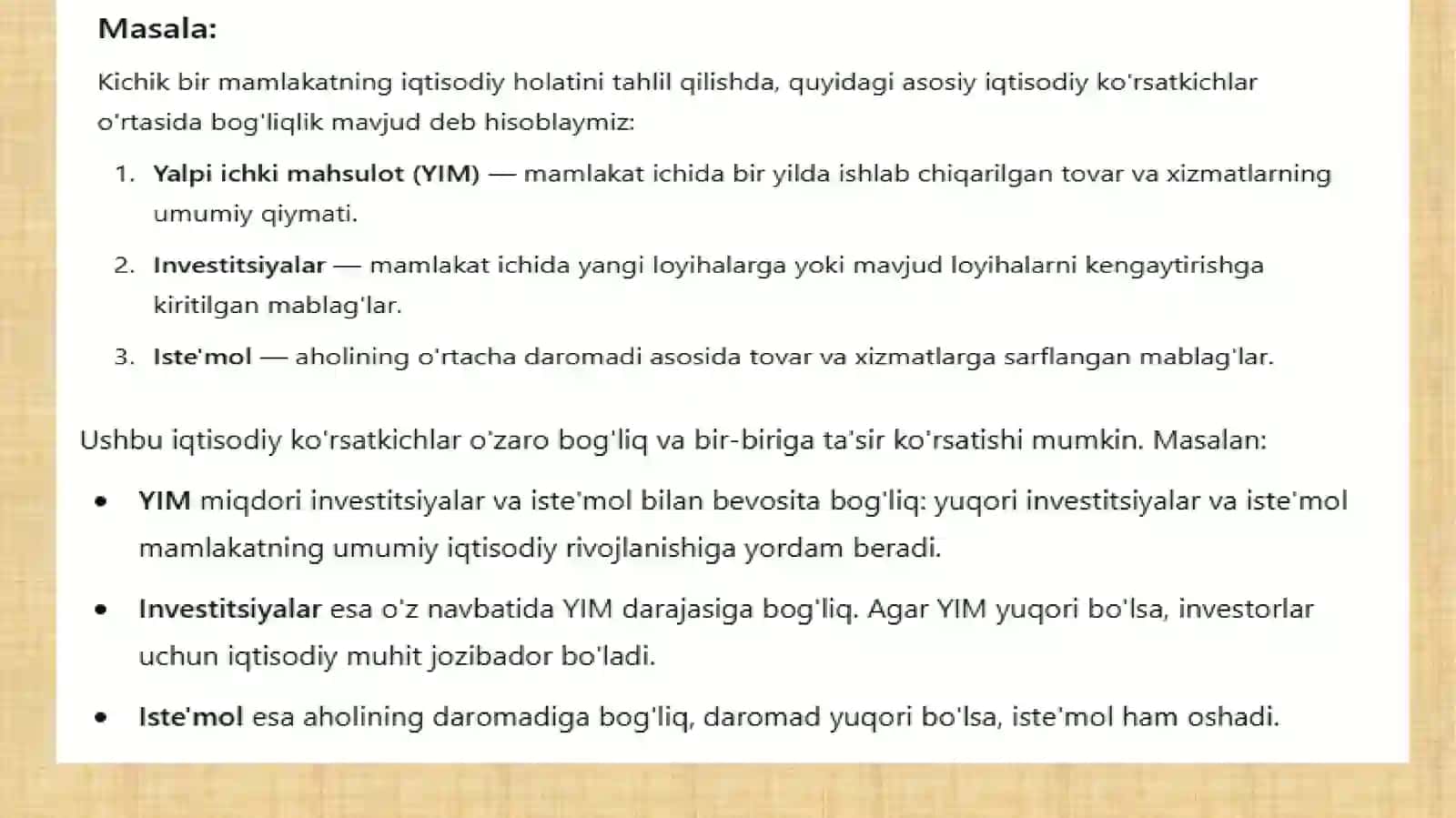 ТЕНГЛАМАЛАР ТИЗИМИ КЎРИНИШИДАГИ ЭКОНОМЕТРИК МОДЕЛ 3