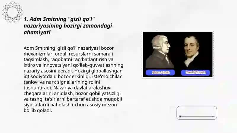 Adm Smit va hozirgi zamon. D. Rikardo ta'limotining ahamiyati 3