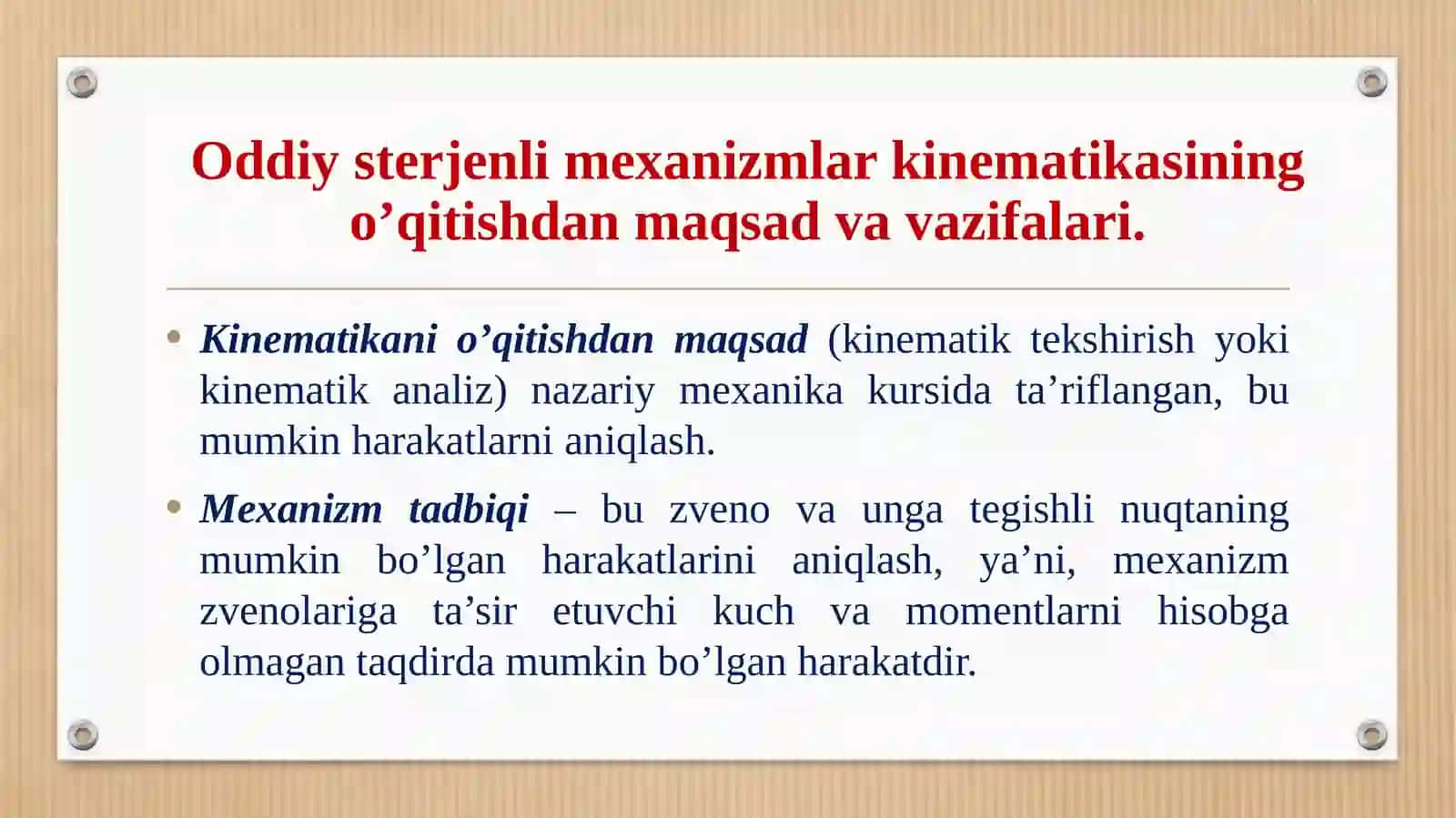 Mexanizmlar zvenolari va kinematik juftlarining tezlik va tezlanishlarini aniqlash 3