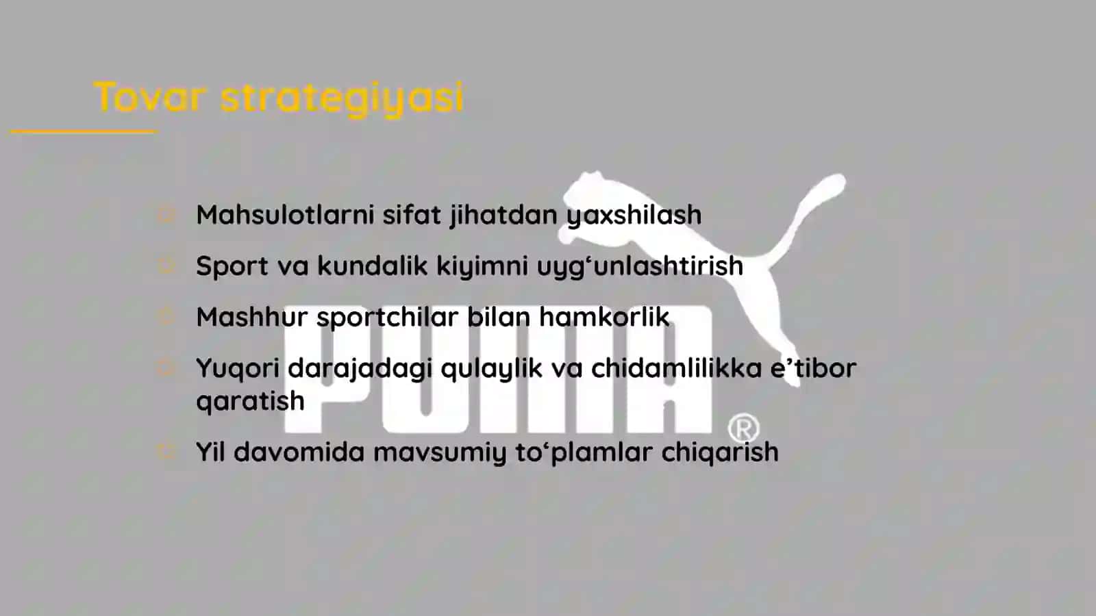 Puma kompaniyasi haqida qisqacha ma'lumot 3