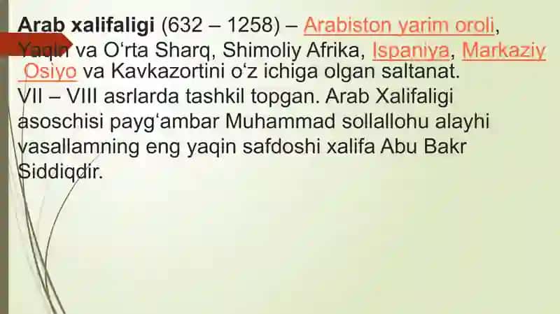 arab xalifaligi davri haqida taqdimot ishi slayd 3