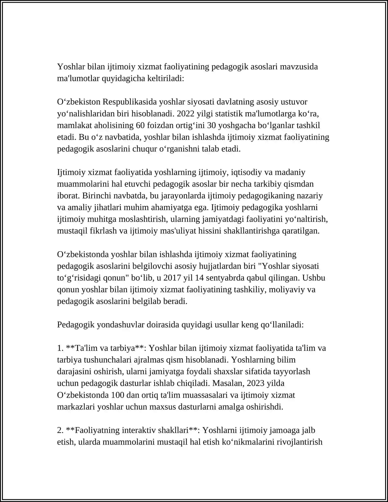 YOSHLARGA IJTIMOIY XIZMAT KORSATISH FAOLIYATING PEDAGOGIKA KOMPANENTI 3