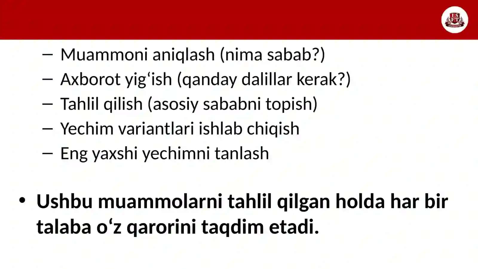 Biznes jarayonlarida muammolarni hal qilish usullari 3