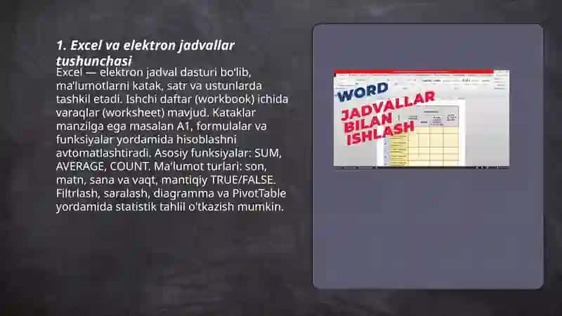 Excel va elektron jadvallar tushunchasi 3