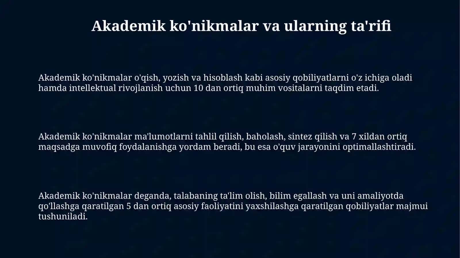 Akademik ko'nikmalar va ularning ta'rifi 3