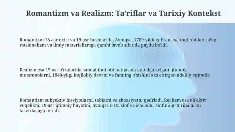 Romantizm va Realizm: Ta'riflar va Tarixiy Kontekst 3