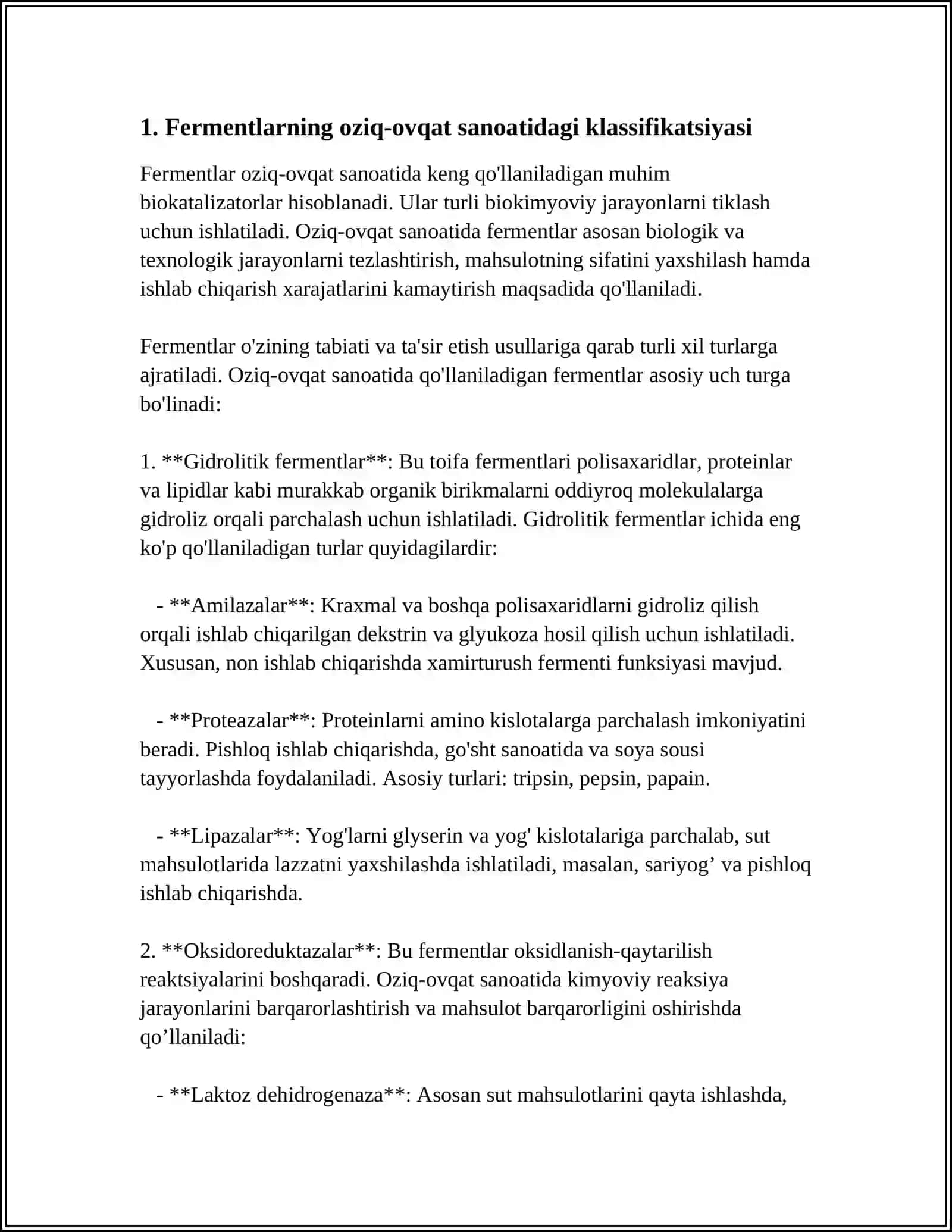 OZIQ OVQAT SANOATIDA FERMENTLARDAN FOYDALANISH 3