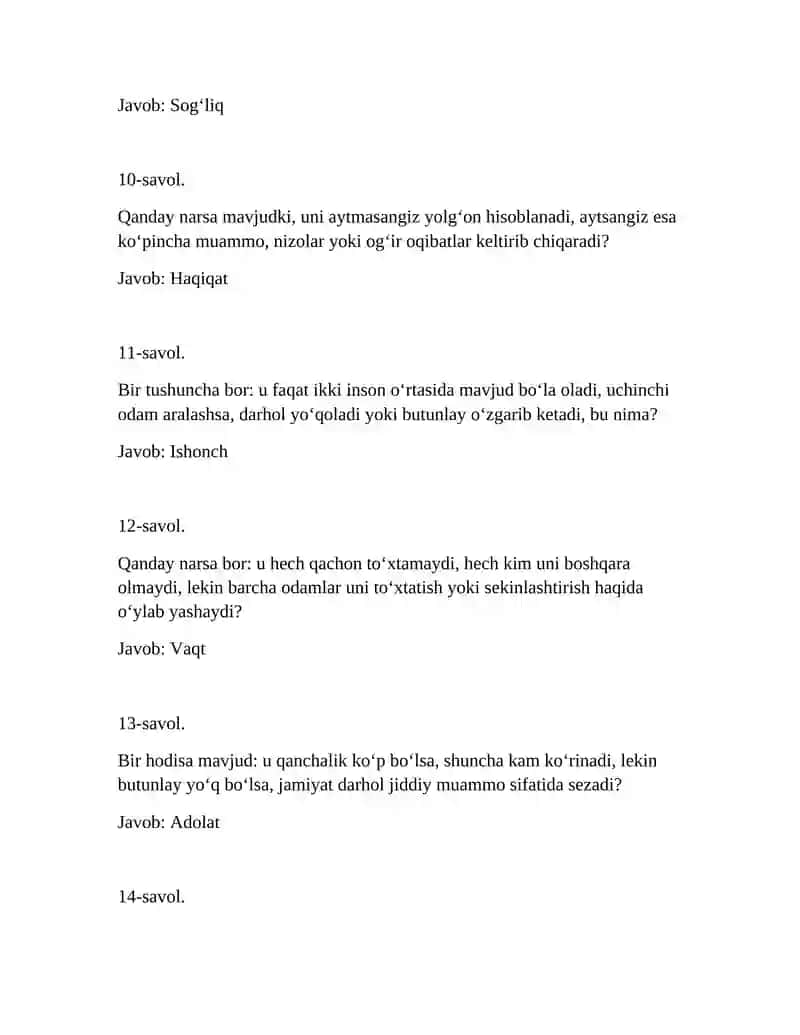 Zakovat uchun savollar toʻplami 3