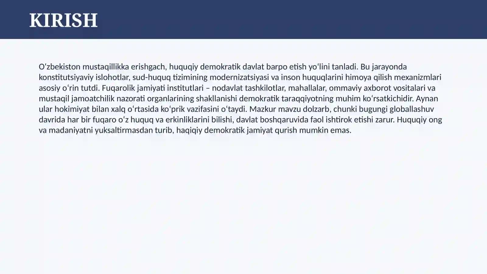 O‘ZBEKISTONDA HUQUQIY DEMOKRATIK JAMIYAT VA FUQAROLIK JAMIYATI ASOSLARINING SHAKLLANISHI 3