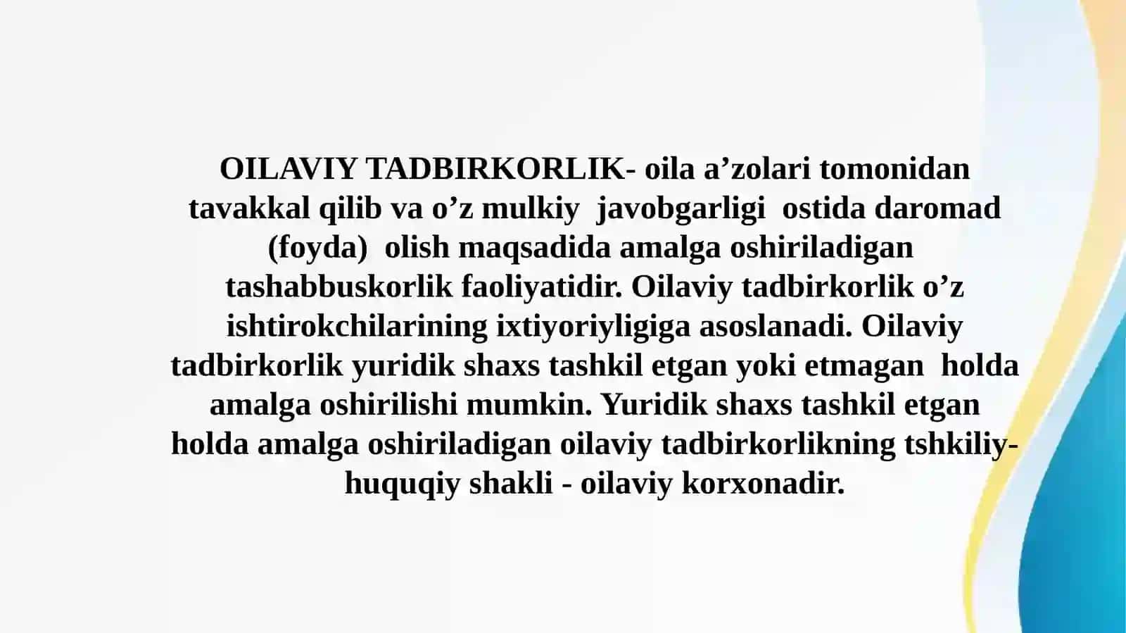 Oilaviy tadbirkorlik to’g’risidagi qonun 3