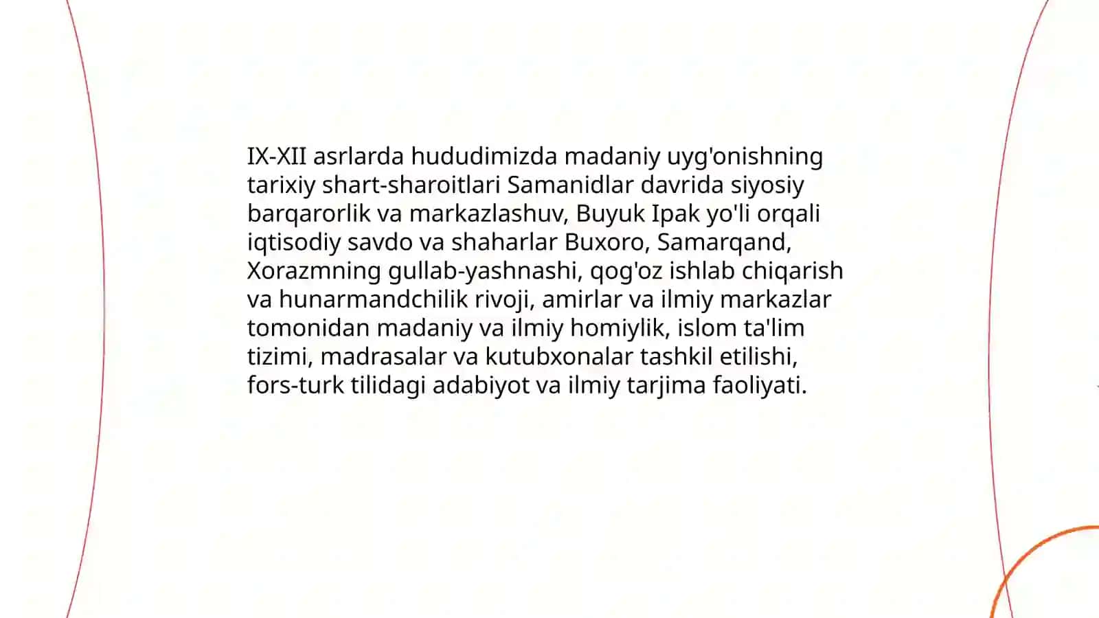 IX-Xll asrlarda mamlakatimiz hududida ro'y bergan madaniy uyg'onish(Renessans) 3
