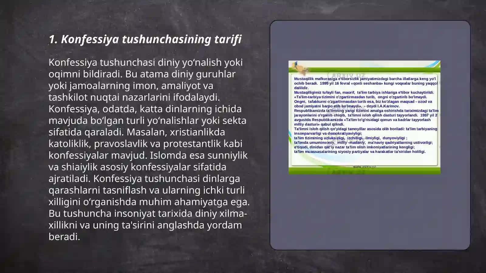 Konfessiya tushunchasining mohiyati va o'zbekistonda faoliyat yurituvchi diniy ta'limotlar tarixi 3