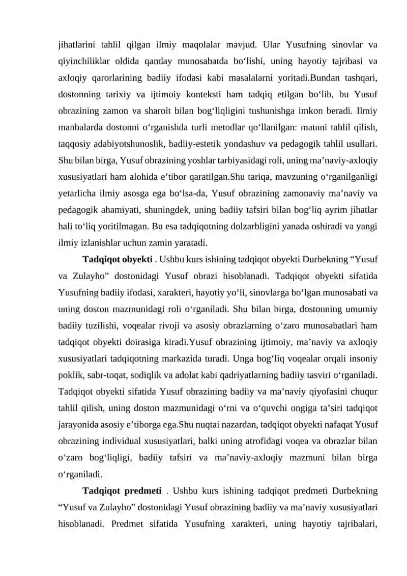 Durbekning “Yusuf va Zulayho” dostonidagi Yusuf obrazi 3