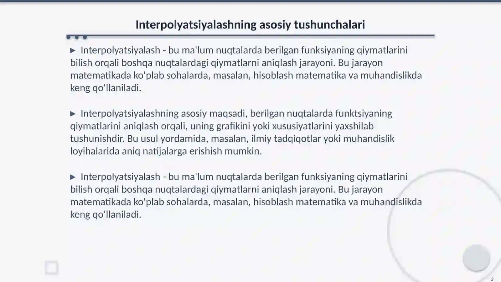 Interpolyatsiyalash. Lagranjning va Nyutonning interpolyatsion formulalari 3