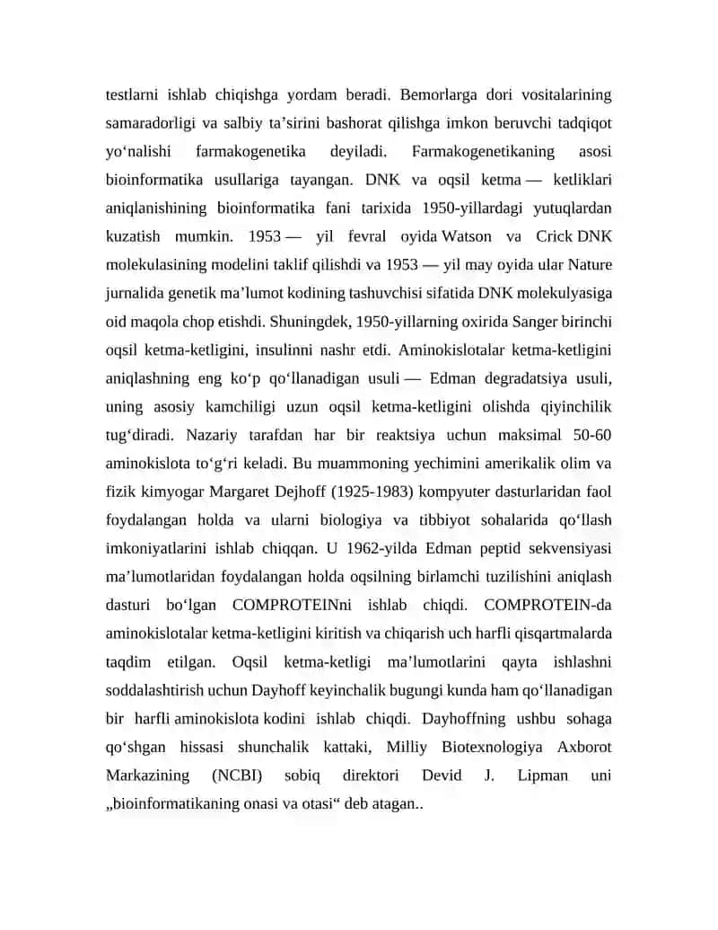 ZAMONAVIY BIOLOGIYANING RIVOJLANISHIDA BIOINFORMATIKANING HISSASI 3
