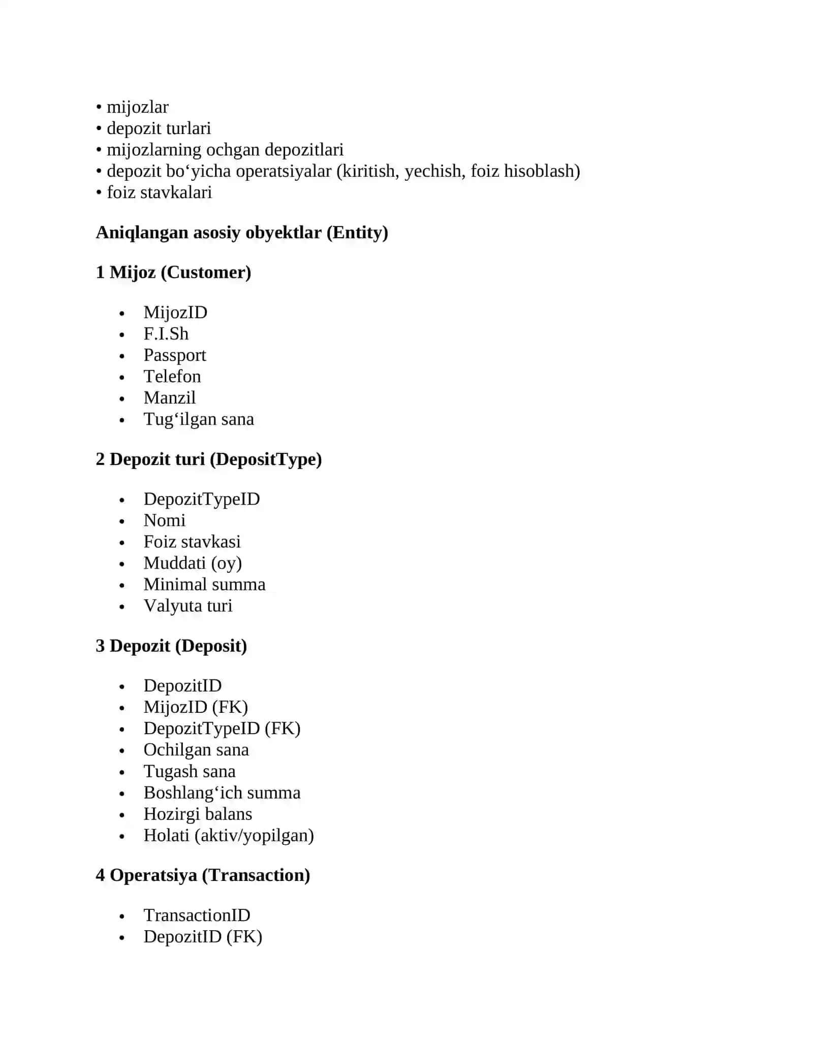 Ma’lumotlar bazasini loyihalash (infologik va datalogik modelini yaratish) 3