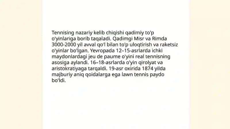 Tennising nazariy kelib chiqishi va rivojlanish tarixi 3
