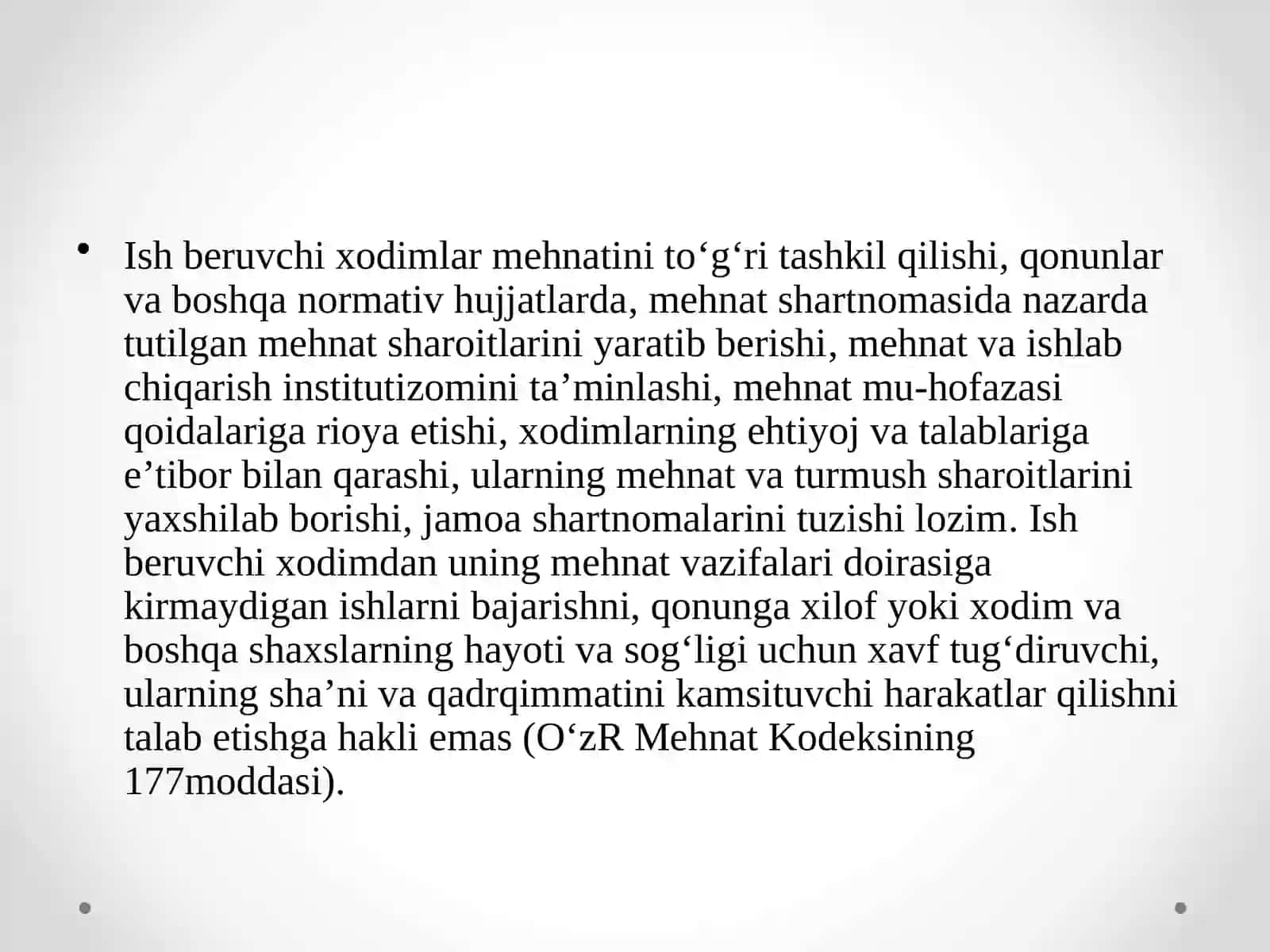 Mehnat intizomi tushunchasi va uni ta'minlash usullari. Mehnat nizolari 3