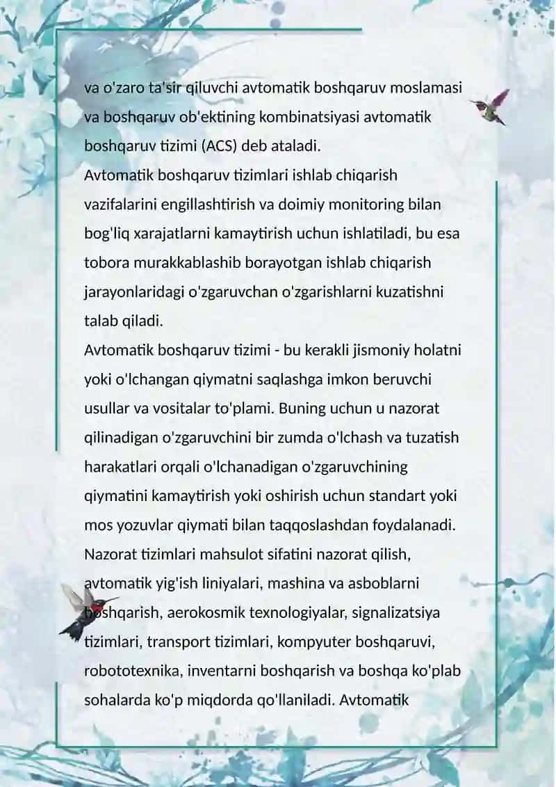 Avtomatik boshqaruv tizimlari 3