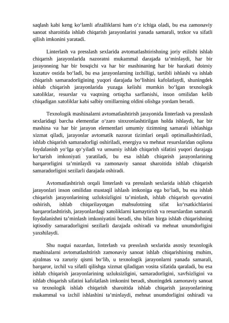 Linterlash va presslash sexlaridagi asosiy texnologik mashinalarni avtomatlashtirish 3