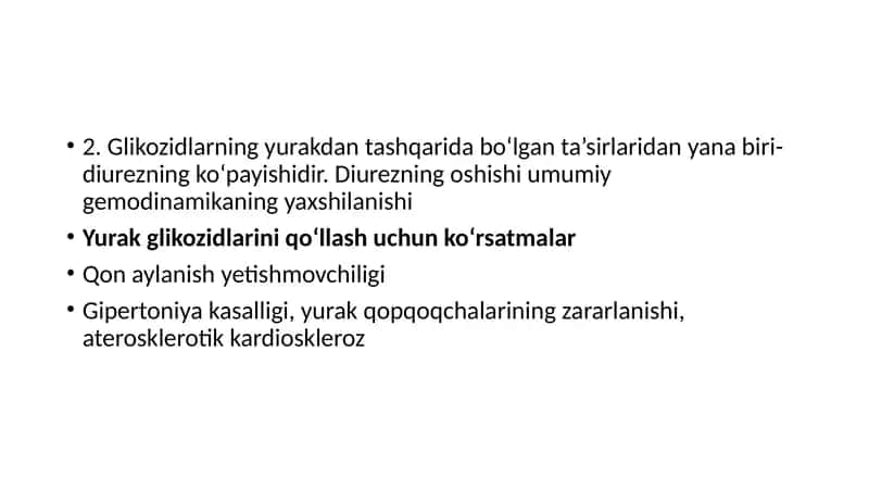 Yurak glikozidlari. Yurak qon tomir tizimiga ta`sir qiladigan vositalar. 3