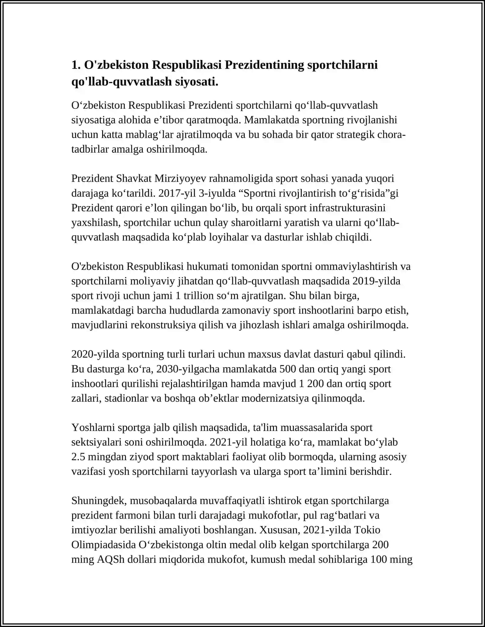 OʻZBEKISTON RESPUBLIKASI PREZIDENTINING PARALIMPIYA SPORTCHILARI E'TIBORI 3