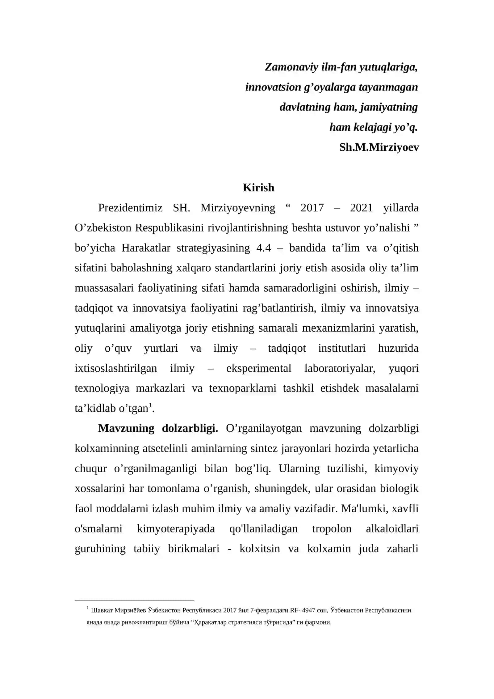 Kolxaminning atsetilenli aminlar bilan hosilalari sintezi, tuzilishi va modifikatsiyasi 3